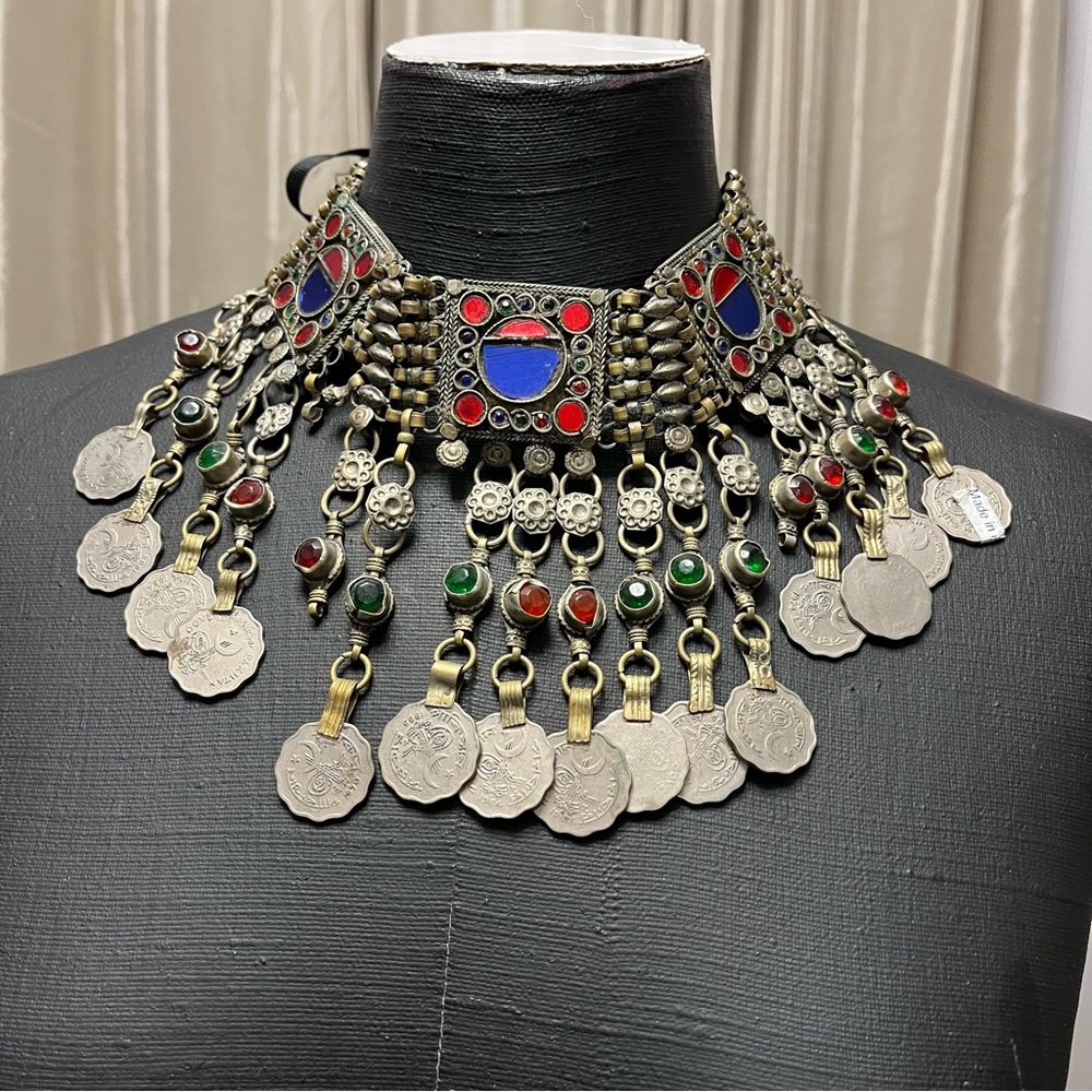 Vintage Kuchi Choker Necklace India Coin Afghan Tribal Ethnic Belly Dance Jewels
